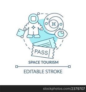 Space tourism turquoise concept icon. Suborbital flights service. Cosmos technology abstract idea thin line illustration. Isolated outline drawing. Editable stroke. Arial, Myriad Pro-Bold fonts used. Space tourism turquoise concept icon