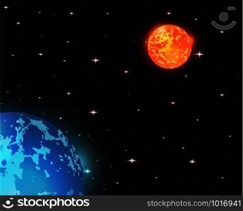 Space Vector illustration of planet Mars and Neptune with stars. Space Vector illustration of planet Mars and Neptune
