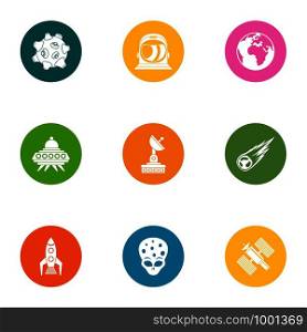 Space way icons set. Flat set of 9 space way vector icons for web isolated on white background. Space way icons set, flat style