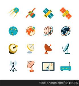 Spacecraft solar panels power satellite navigation global position system technology pictograms collection flat abstract isolated vector illustration