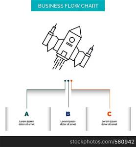 spacecraft, spaceship, ship, space, alien Business Flow Chart Design with 3 Steps. Line Icon For Presentation Background Template Place for text. Vector EPS10 Abstract Template background