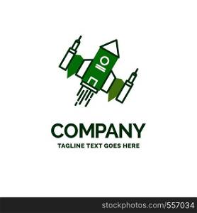 spacecraft, spaceship, ship, space, alien Flat Business Logo template. Creative Green Brand Name Design.
