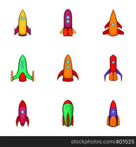 Spaceship icons set. Cartoon illustration of 9 vector icons for web. Spaceship icons set, cartoon style