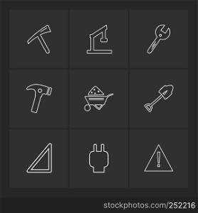 spade , hammer , trolley , caution , hardware , tools , constructions , labour , icon, vector, design, flat, collection, style, creative, icons , wrench , work ,