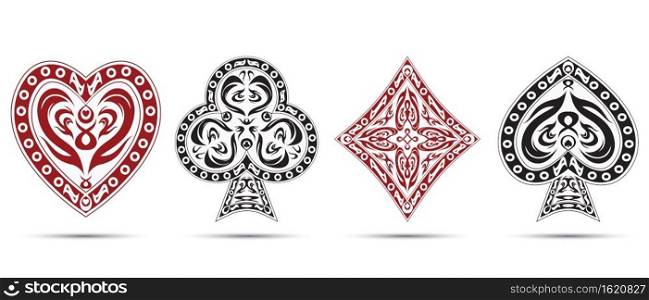 spades, hearts, diamonds, clubs poker cards symbols set isolated on white background