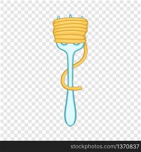 Spaghetti on fork icon in cartoon style isolated on background for any web design . Spaghetti on fork icon, cartoon style