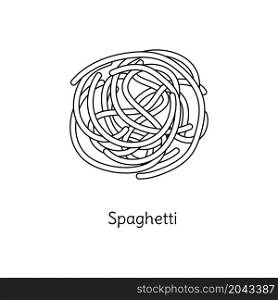 Spaghetti pasta illustration. Vector doodle sketch. Traditional Italian food. Hand-drawn image for coloring book. Isolated black line icon. Editable stroke