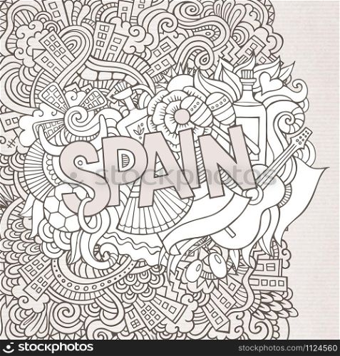 Spain abstract hand lettering and doodles elements background. Spain hand lettering and doodles elements background