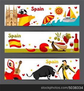 Spain banners design. Spanish traditional symbols and objects. Spain banners design. Spanish traditional symbols and objects.