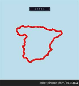 Spain bold outline map. Glossy red border with soft shadow. Country name plate. Vector illustration.. Spain bold outline map. Vector illustration