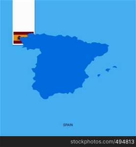 Spain Country Map with Flag over Blue background. Vector EPS10 Abstract Template background