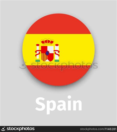 Spain flag, round icon with shadow isolated vector illustration. Spain flag, round icon with shadow