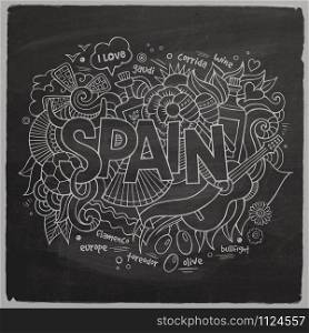 Spain hand lettering and doodles elements background. Vector illustration