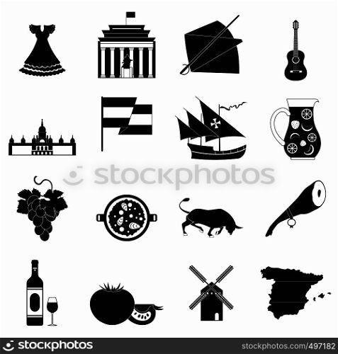 Spain icons in black simple style for web and mobile devices. Spain icons black