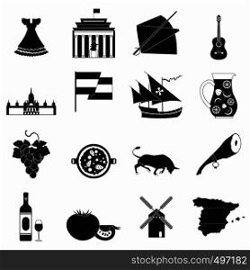 Spain icons in black simple style for web and mobile devices. Spain icons black