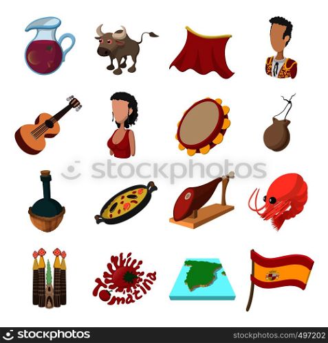 Spain icons in cartoon style for web and mobile devices. Spain icons cartoon