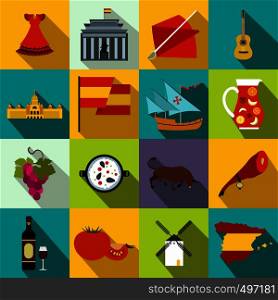 Spain icons in flat style for web and mobile devices. Spain icons flat