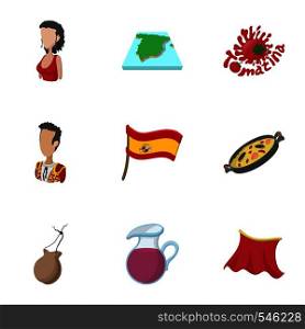 Spain icons set. Cartoon illustration of 9 Spain vector icons for web. Spain icons set, cartoon style