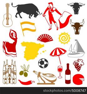 Spain icons set. Spanish traditional symbols and objects. Spain icons set. Spainish traditional symbols and objects.