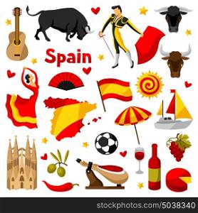 Spain icons set. Spanish traditional symbols and objects. Spain icons set. Spanish traditional symbols and objects.