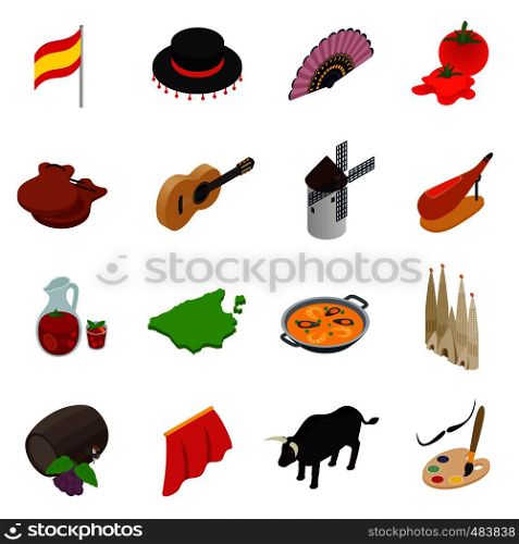 Spain isometric 3d icons isolated on white background. Spain isometric 3d icons
