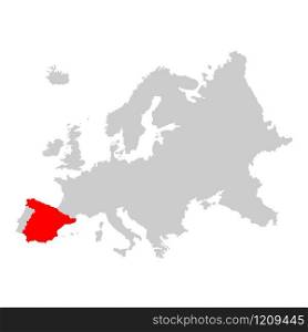 Spain on map of europe