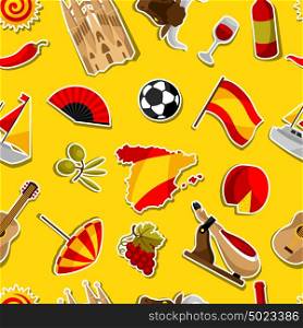 Spain seamless pattern. Spanish traditional sticker symbols and objects. Spain seamless pattern. Spanish traditional sticker symbols and objects.