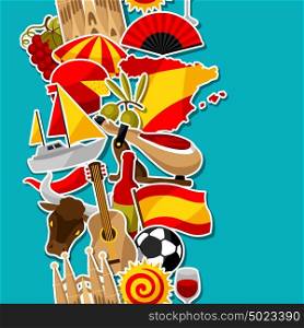 Spain seamless pattern. Spanish traditional sticker symbols and objects. Spain seamless pattern. Spanish traditional sticker symbols and objects.