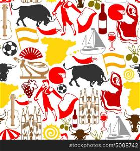 Spain seamless pattern. Spanish traditional symbols and objects. Spain seamless pattern. Spainish traditional symbols and objects.