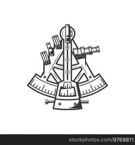 Spain symbol of sextant, Spanish seafaring history and ship sailing culture, vector icon. Spanish maritime travel and marine or naval navigation equipment, history and national culture of Spain. Sextant, Spain symbol, Spanish seafaring history