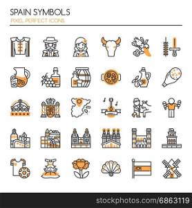 Spain Symbols , Thin Line and Pixel Perfect Icons
