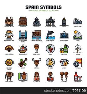 Spain Symbols , Thin Line and Pixel Perfect Icons
