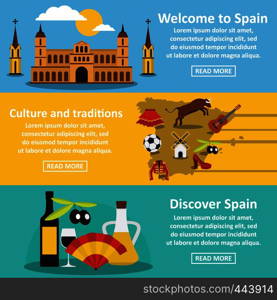 Spain travel banner horizontal concept set. Flat illustration of 3 Spain travel vector banner horizontal concepts for web.. Spain travel banner horizontal set, flat style