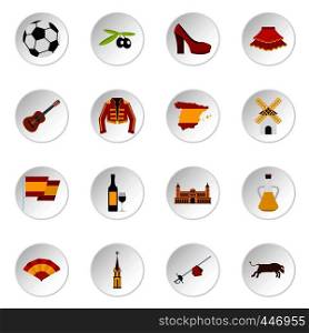 Spain travel set icons in flat style isolated on white background. Spain travel set flat icons