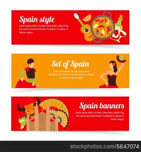 Spain travel spanish style culture wine flamenco banners set isolated vector illustration