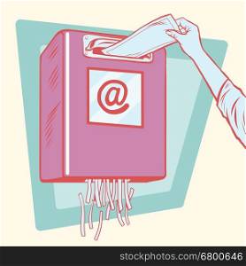 Spam, the mailbox and a paper shredder, pop art retro vector illustration