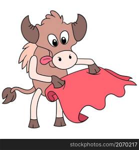 spanish bull is in a matador style carrying a red cloth