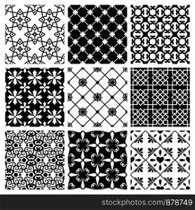 Spanish or portugal traditional kitchen tiles. Vector interior moroccan design black ceramic set. Interior moroccan design black ceramic set