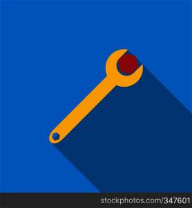 Spanner tool with screw nut icon in flat style on a blue background. Spanner tool with screw nut icon, flat style