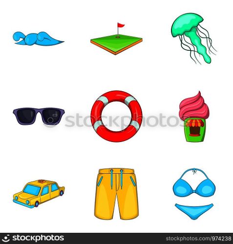 Spare time icons set. Cartoon set of 9 spare time vector icons for web isolated on white background. Spare time icons set, cartoon style