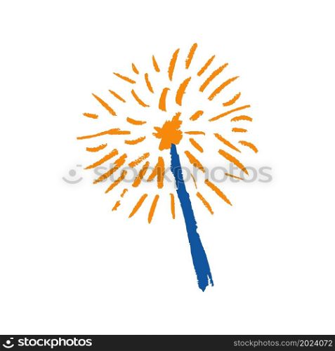 Sparkler. Icon in hand draw style. Drawing with wax crayons, colored chalk, children&rsquo;s creativity. Vector illustration. Sign, symbol, pin, sticker. Icon in hand draw style. Drawing with wax crayons, children&rsquo;s creativity