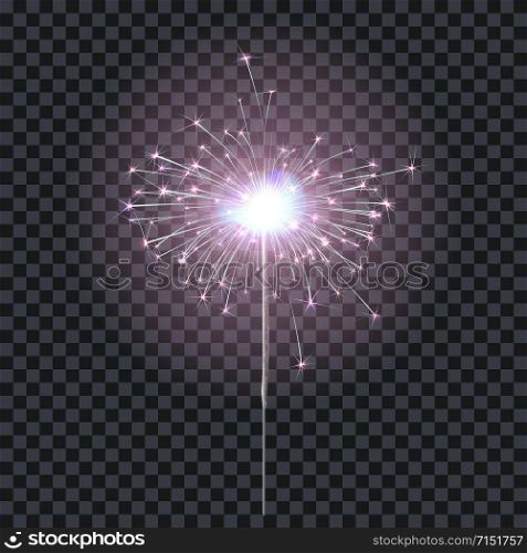 Sparkler or bengal fire lighting element festive decoration. Magic firework for holiday and birthday. Isolated on transparent background. Vector stock illustration.. Sparkler or bengal fire lighting element festive decoration. Magic firework for holiday and birthday. Isolated on transparent background. Vector stock illustration