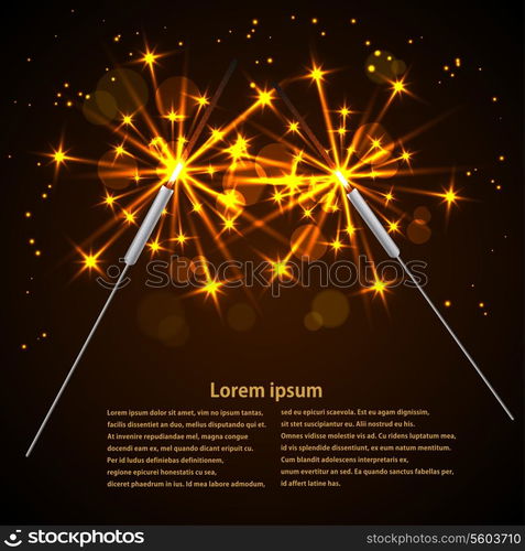 Sparklers on black background. Vector illustration.