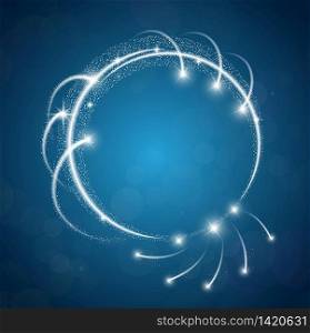 Sparkles blue background with stars round frame