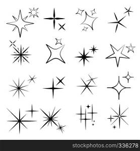 Sparkles line icons. Black sparkles symbols on white background. Vector illustration. Sparkles line icons