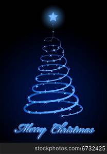 Sparkling Christmas tree abstract vector card in blue color scheme.