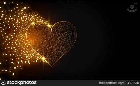 sparkling golden heart on black background