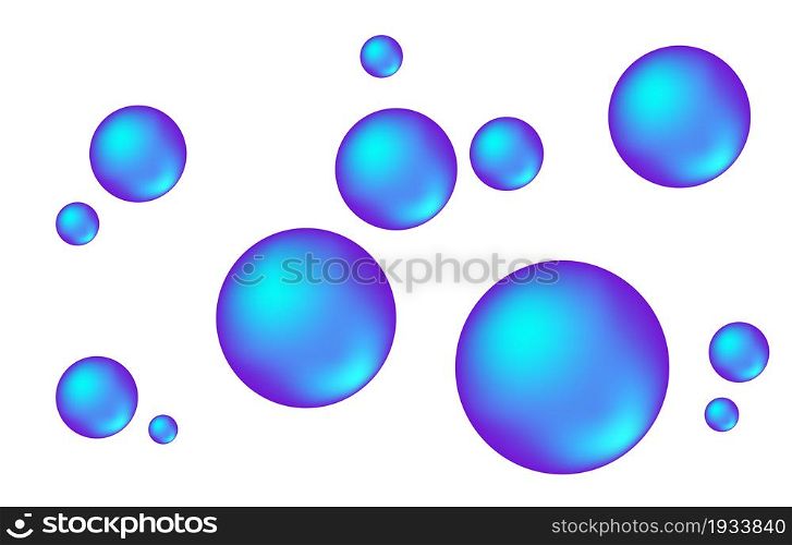 Sparkling oxygen or water bubbles. Blue molecule isolated on white background. Realistic 3d sphere. Vector texture for shampoo, skin cosmetics or science backdrop.