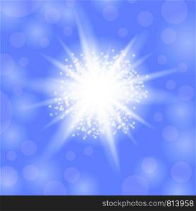 Sparkling Star, Glowing Light Explosion. Starburst with Sparkles on Blue Background.. Sparkling Star, Glowing Light Explosion. Starburst with Sparkles on Blue Background
