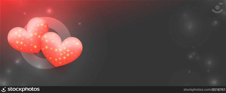 sparkling valentines day hearts banner with text space